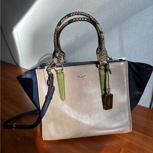 Coach Crosby Carryall Tote with python-embossed leather trim handles